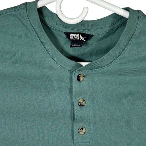 Eddie Bauer Mens Large Henley T Shirt Short Sleeve Green Casual Top - Picture 1 of 11